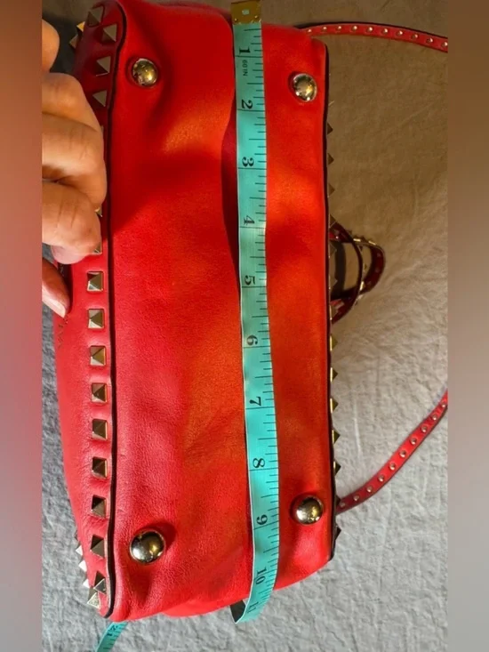 Valentino Garavani Rockstud Medium Red Leather Shoulder/Crossbody/Tote Bag W/COA - Picture 9 of 15